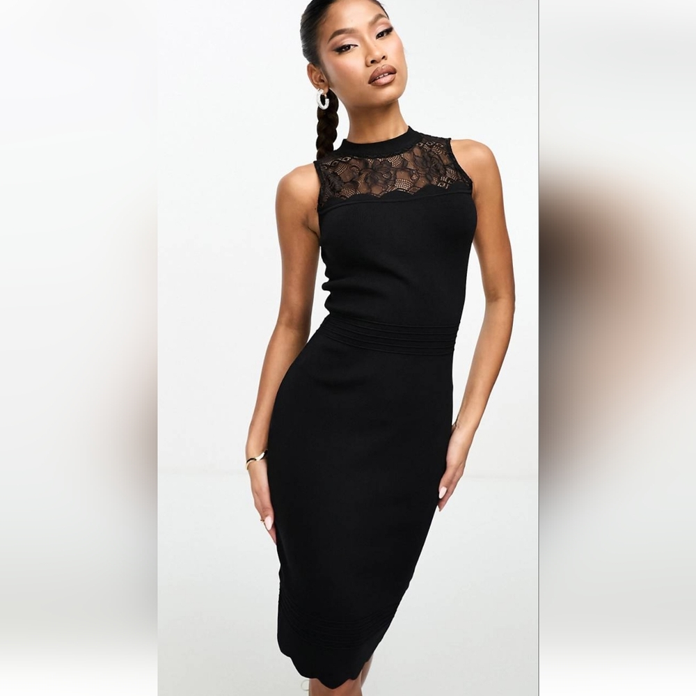 Black Lace Yoke Sleeveless Sheath Dress - Women